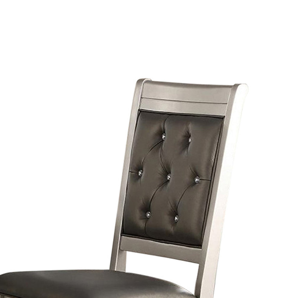 Rubber Wood Dining Chair With Diamond Tufted Back, Set Of 2,Gray By Benzara | Dining Chairs | Modishstore - 6