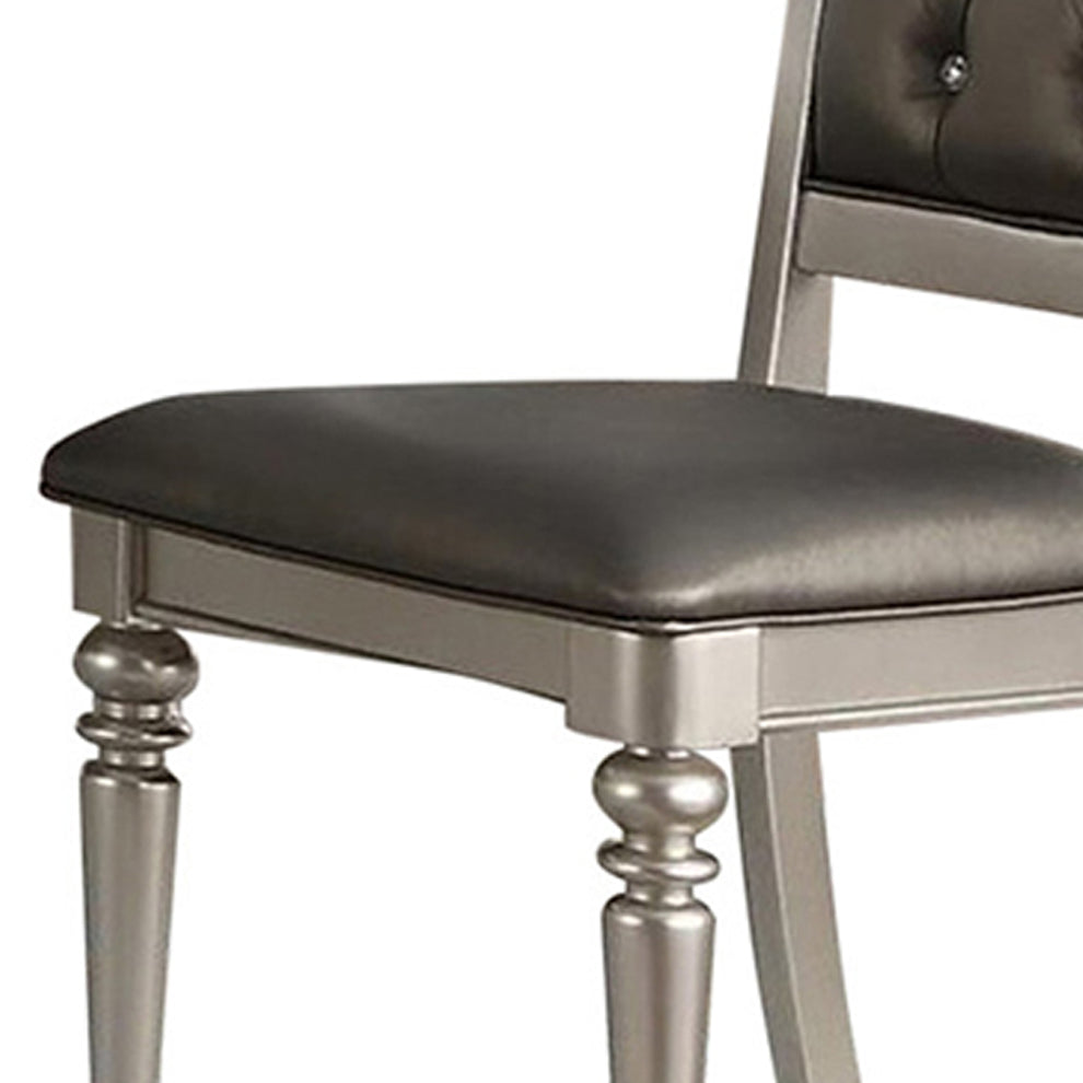 Rubber Wood Dining Chair With Diamond Tufted Back, Set Of 2,Gray By Benzara | Dining Chairs | Modishstore - 2