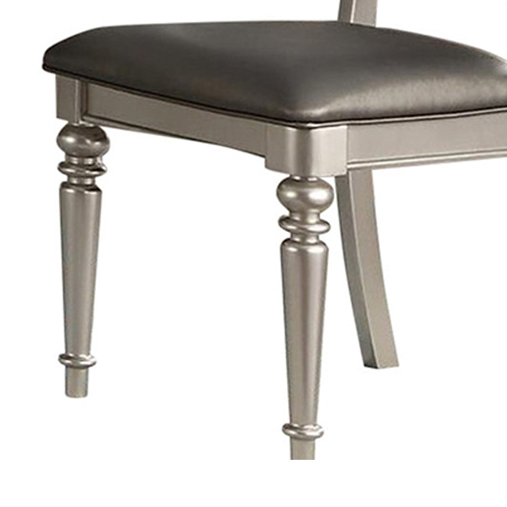 Rubber Wood Dining Chair With Diamond Tufted Back, Set Of 2,Gray By Benzara | Dining Chairs | Modishstore - 4