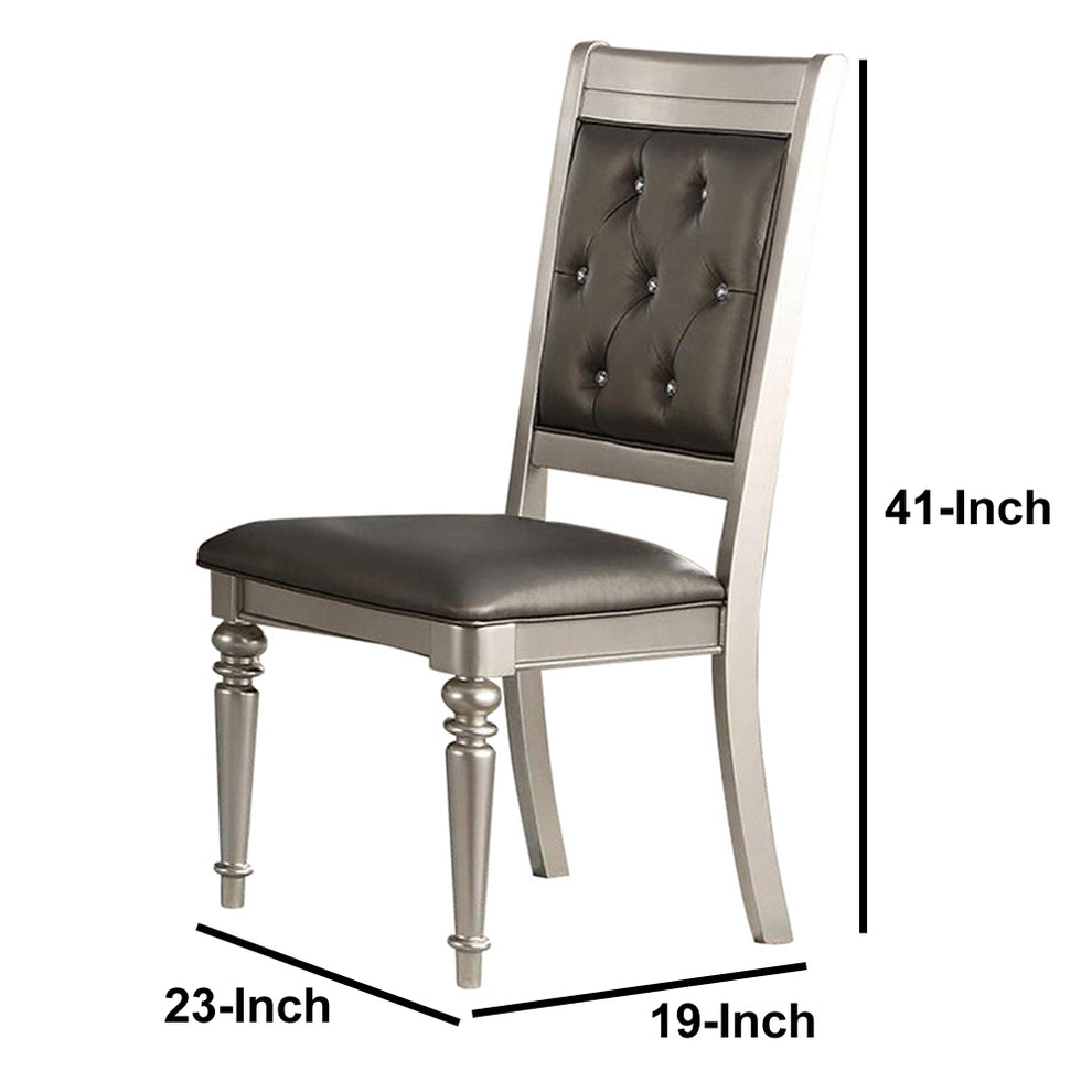 Rubber Wood Dining Chair With Diamond Tufted Back, Set Of 2,Gray By Benzara | Dining Chairs | Modishstore - 3