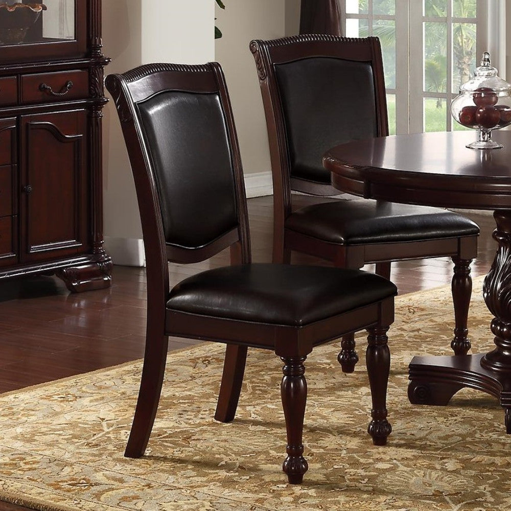 Set Of 2 Rubber Wood Traditional Dining Chair, Dark Brown And Black By Benzara | Dining Chairs | Modishstore