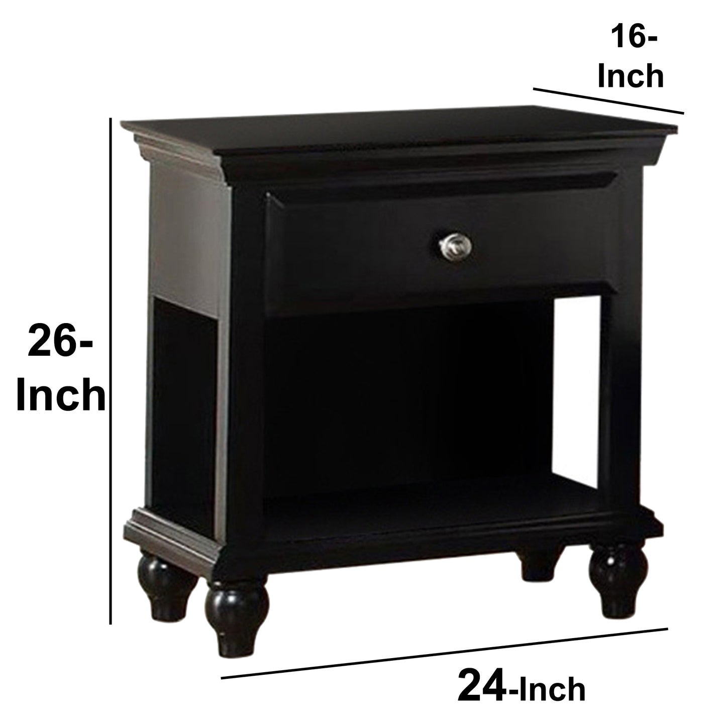 Wood Night Stand With Drawer, Black By Benzara | Nightstands | Modishstore - 4