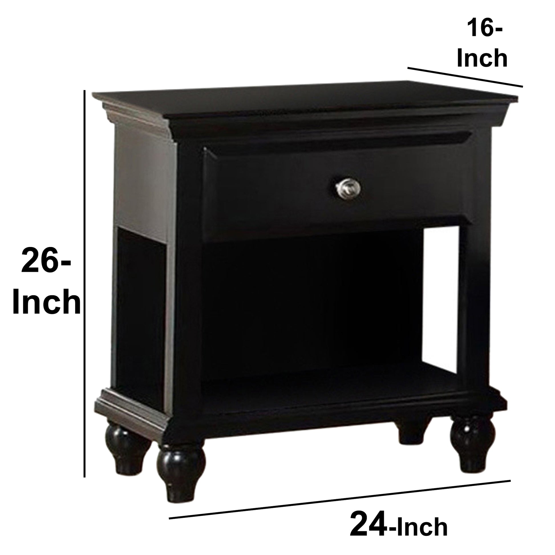 Wood Night Stand With Drawer, Black By Benzara | Nightstands | Modishstore - 4