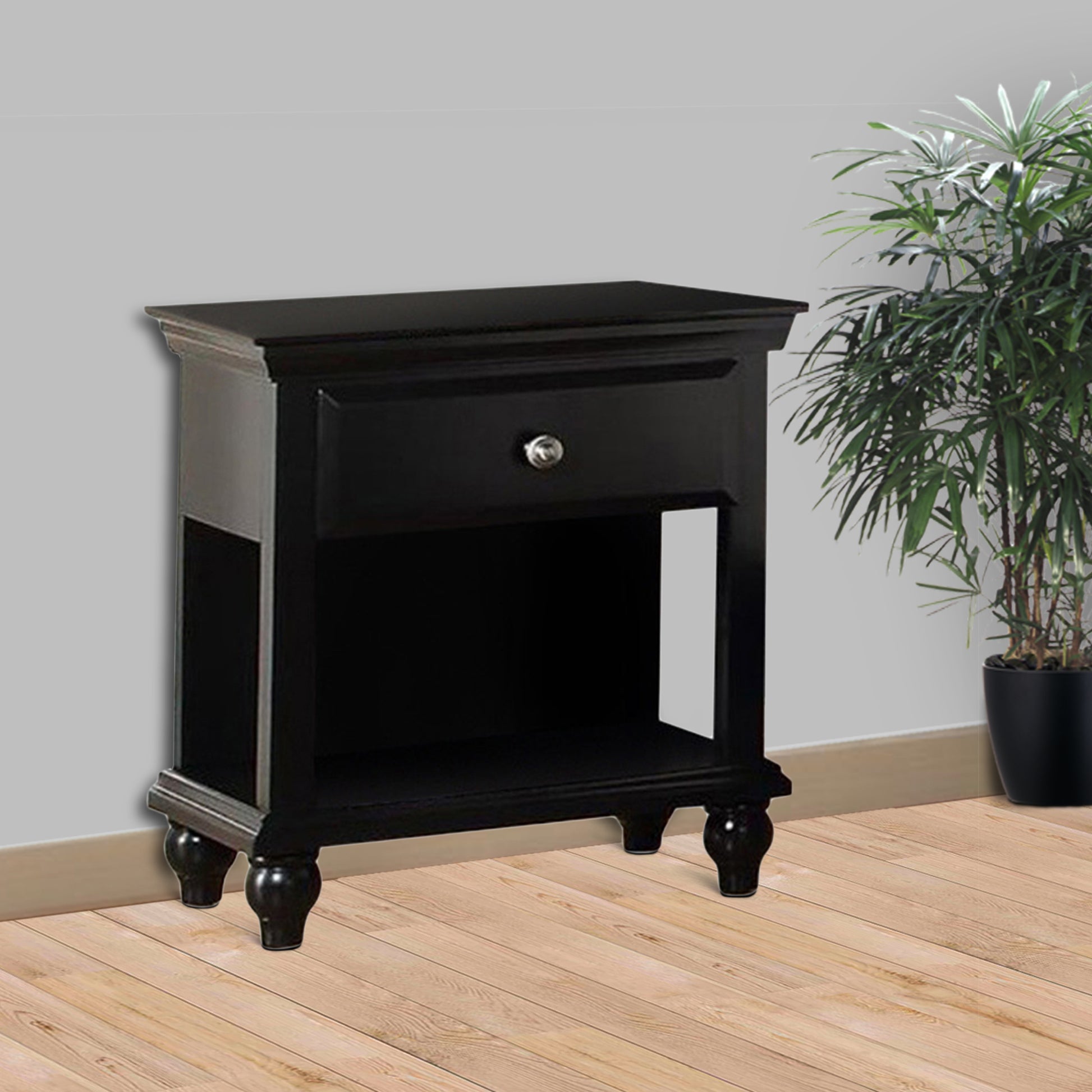 Wood Night Stand With Drawer, Black By Benzara | Nightstands | Modishstore