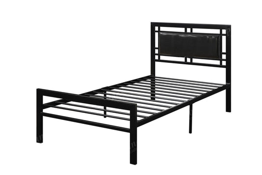 Metal Frame Full Bed With Leather Upholstered Headboard, Black By Benzara | Beds | Modishstore