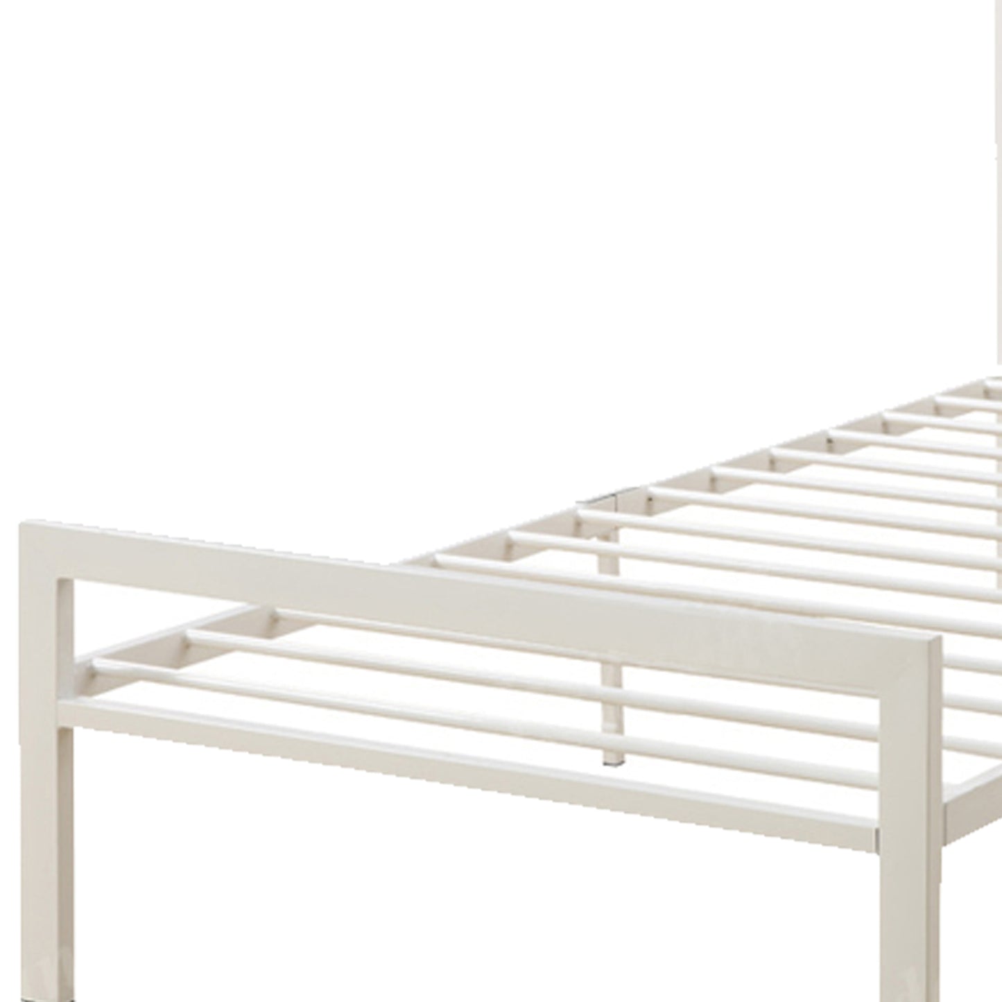 Metal Frame Twin Bed With Leather Upholstered Headboard, White By Benzara | Beds |  Modishstore  - 5
