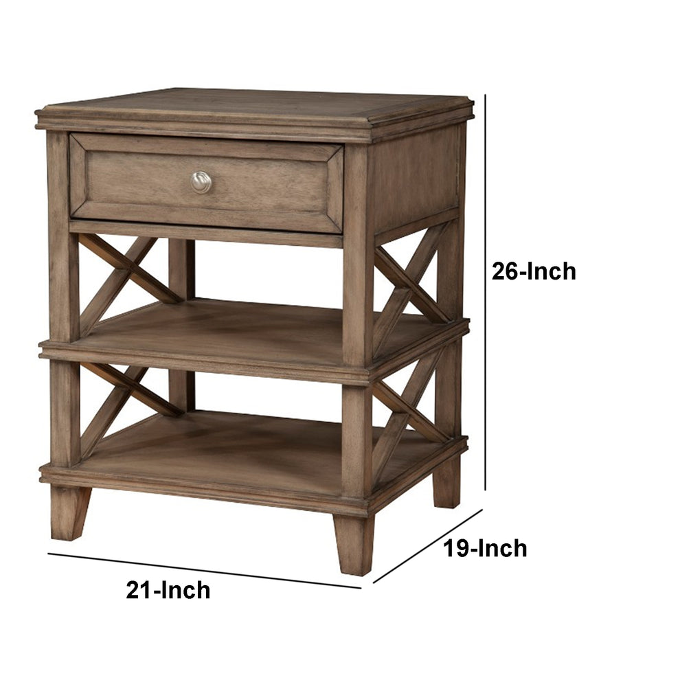 Mahogany Wood Nightstand With 1 Drawer In French Truffle Brown  By Benzara | Nightstands |  Modishstore  - 4