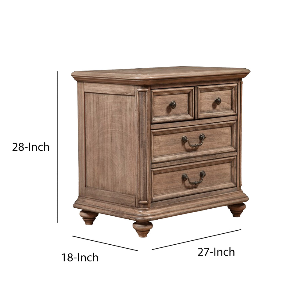 Mahogany Wood 2 Drawer Nightstand In French Truffle Brown By Benzara | Nightstands | Modishstore - 2