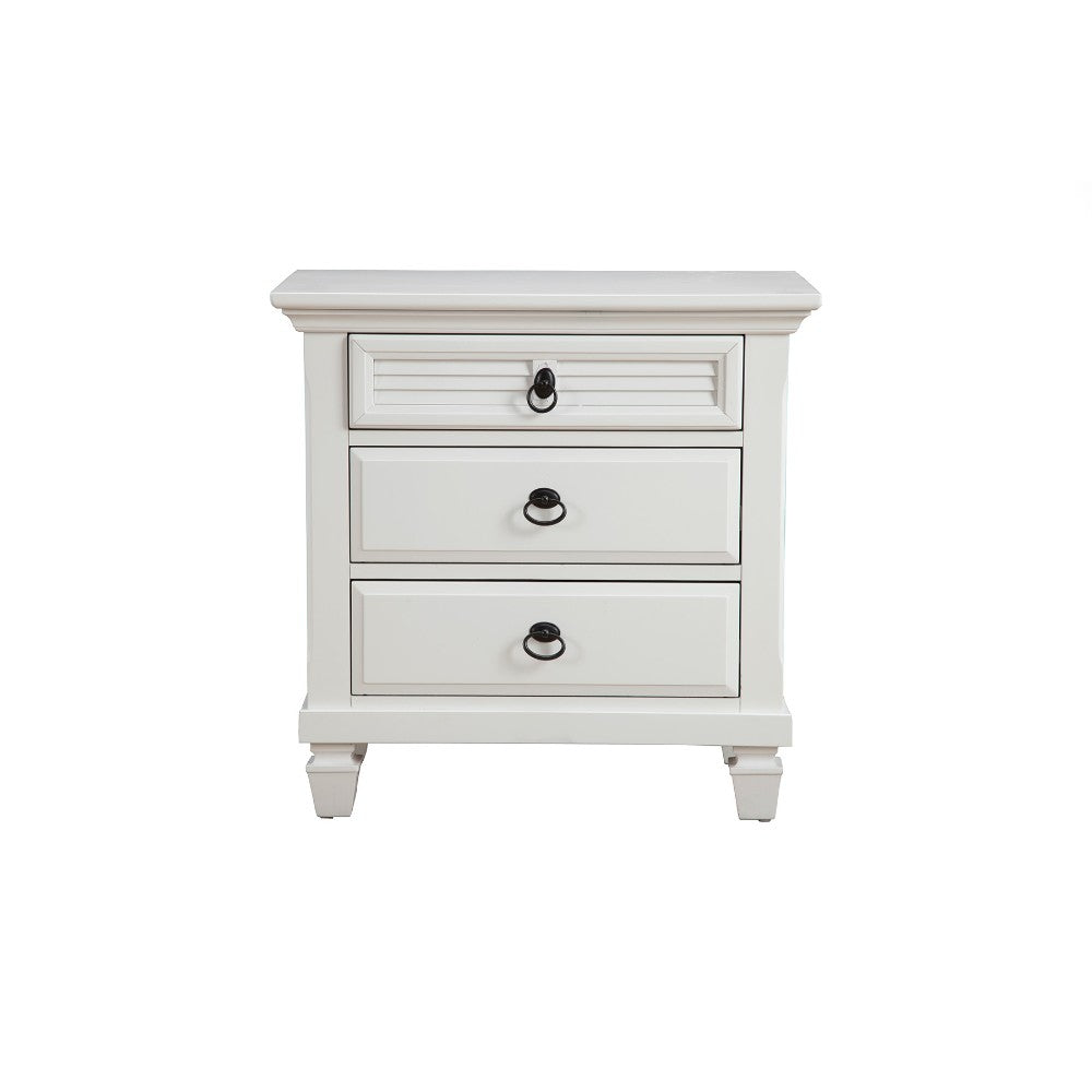 Pine Wood 3 Drawer Nightstand In White By Benzara | Nightstands | Modishstore