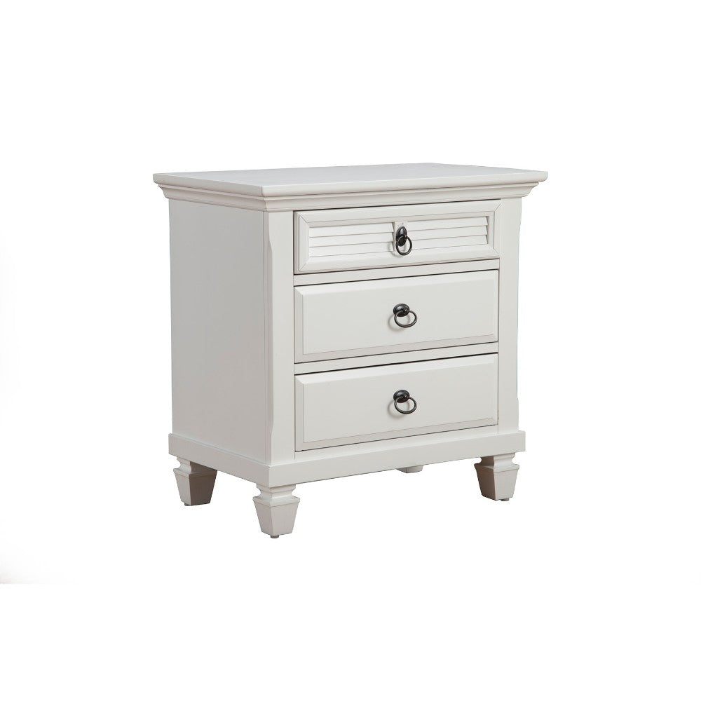 Pine Wood 3 Drawer Nightstand In White By Benzara | Nightstands | Modishstore - 2