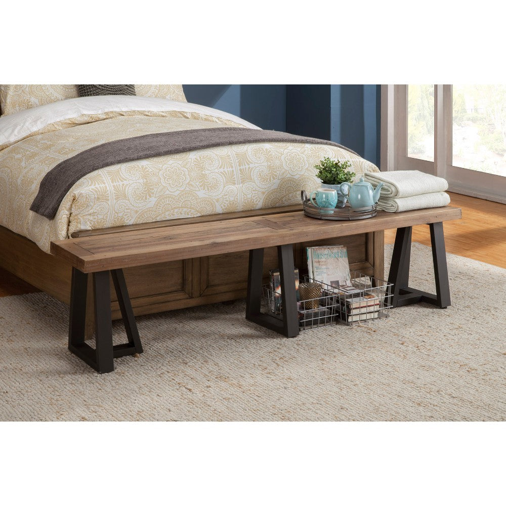 Wood And Metal Dining Bench Brown By Benzara | Benches | Modishstore