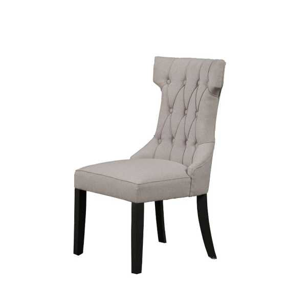 Upholstered Button Tufted Side Chairs With Wooden Base Set Of 2, Gray  By Benzara | Side Chairs |  Modishstore  - 2