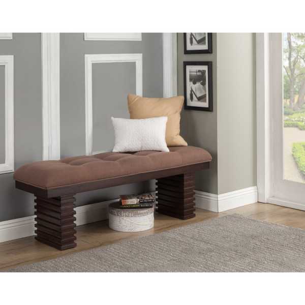 Wooden Dining Bench With Tufted Upholstery Brown  By Benzara | Benches |  Modishstore  - 2