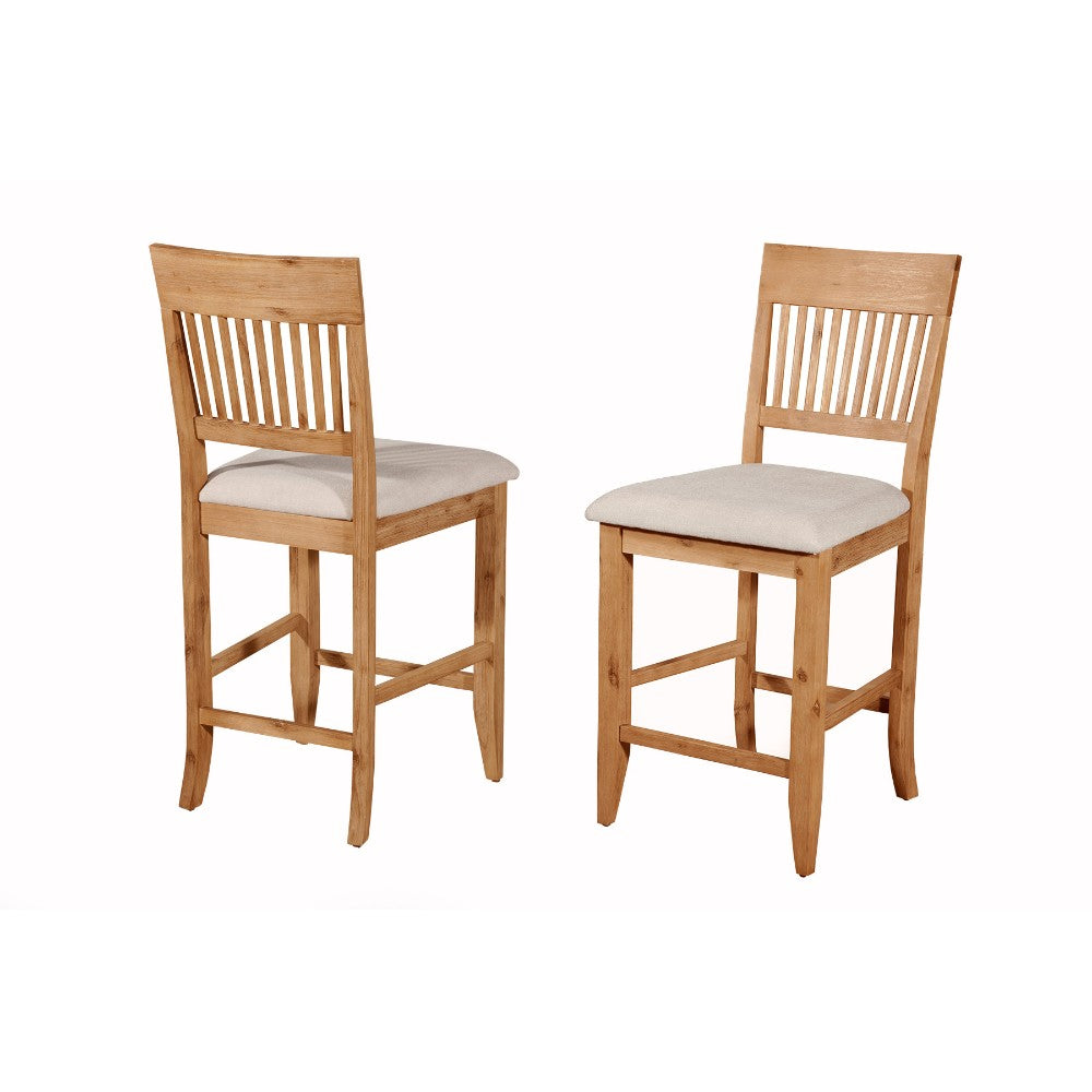 Wooden Pub Chair With Beige Fabric Upholstery, Set Of 2 By Benzara | Side Chairs |  Modishstore 