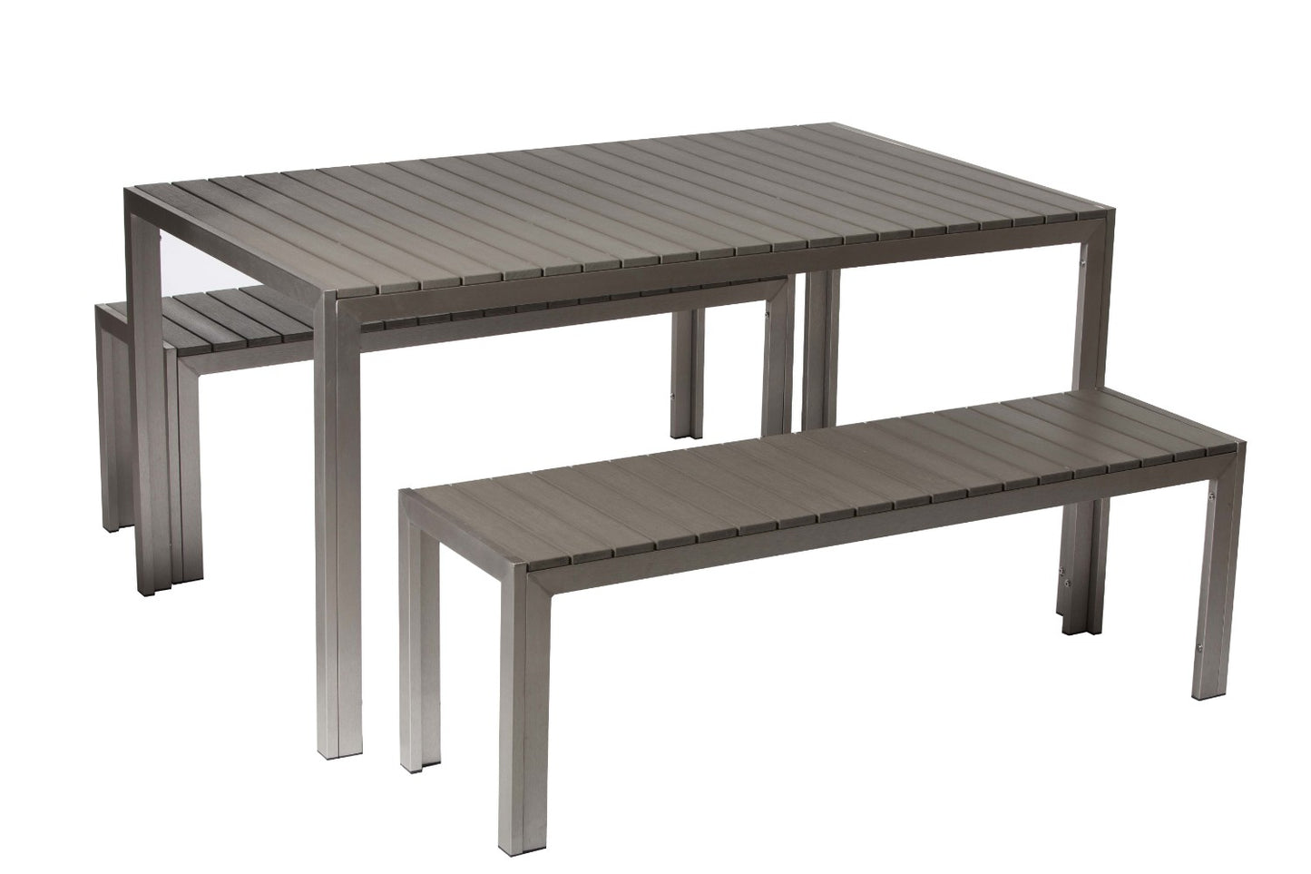 Anodized Aluminum Table And Bench Set In Gray (Set Of 3)  By Benzara | Dining Sets |  Modishstore  - 2