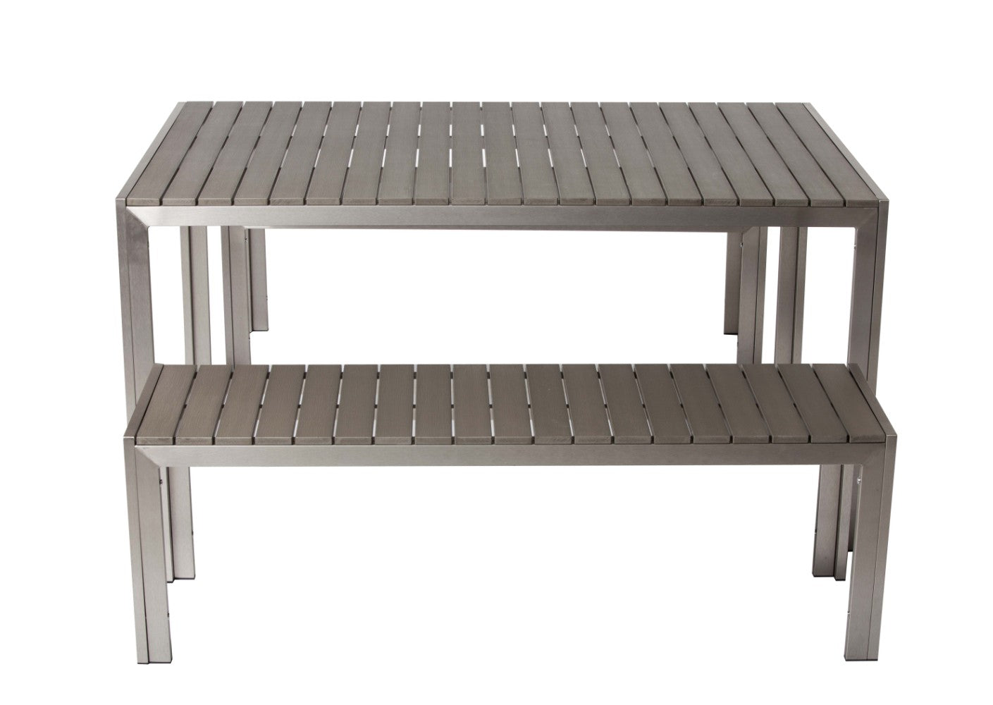 Anodized Aluminum Table And Bench Set In Gray (Set Of 3)  By Benzara | Dining Sets |  Modishstore  - 3