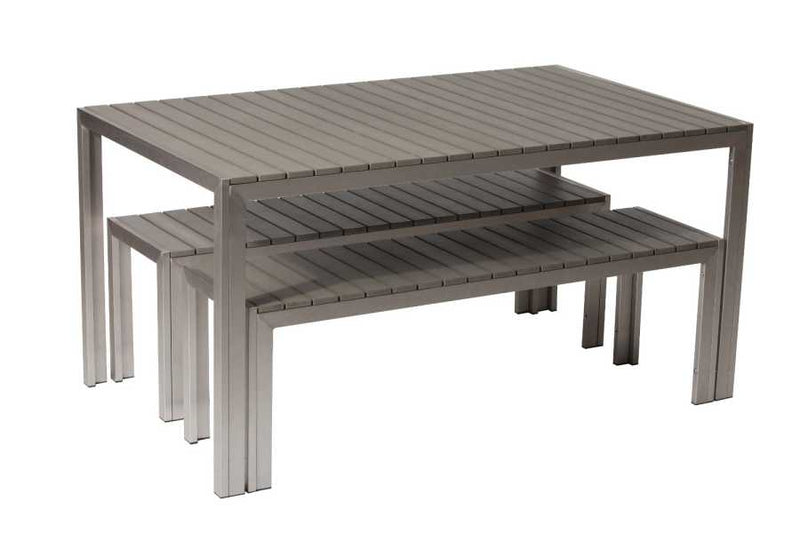Anodized Aluminum Table And Bench Set In Gray (Set Of 3)  By Benzara | Dining Sets |  Modishstore 