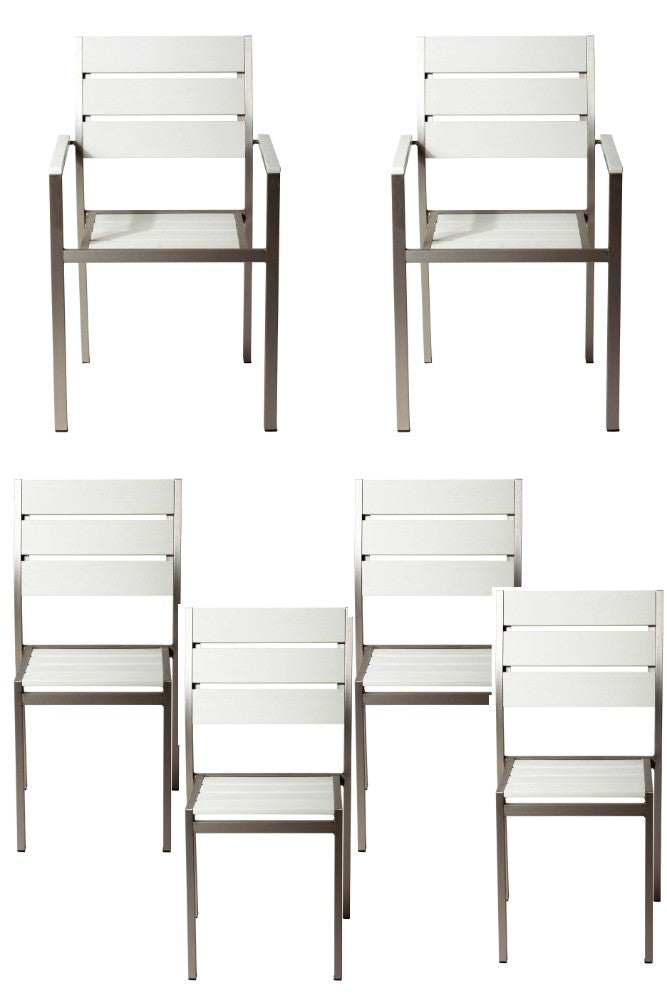 Metal Chairs With Slated Back Set Of 6 Gray And White By Benzara | Outdoor Chairs |  Modishstore  - 2