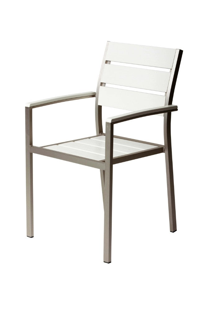 Metal Chairs With Slated Back Set Of 6 Gray And White By Benzara | Outdoor Chairs |  Modishstore  - 3