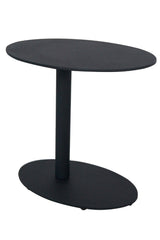 Metal Outdoor Side Table With Oval Top And Base, Black  By Benzara