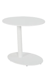 Metal Outdoor Side Table With Oval Top And Base, White  By Benzara