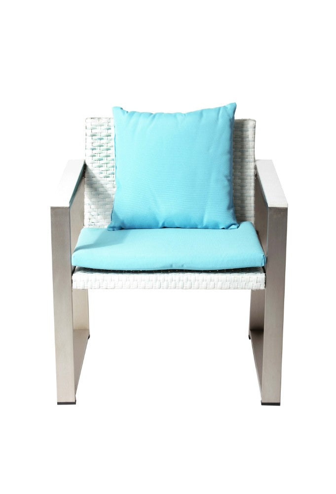 Anodized Aluminum Upholstered Cushioned Chair With Rattan, White/Turquoise  By Benzara | Armchairs |  Modishstore  - 3