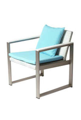 Anodized Aluminum Upholstered Cushioned Chair With Rattan, White/Turquoise  By Benzara