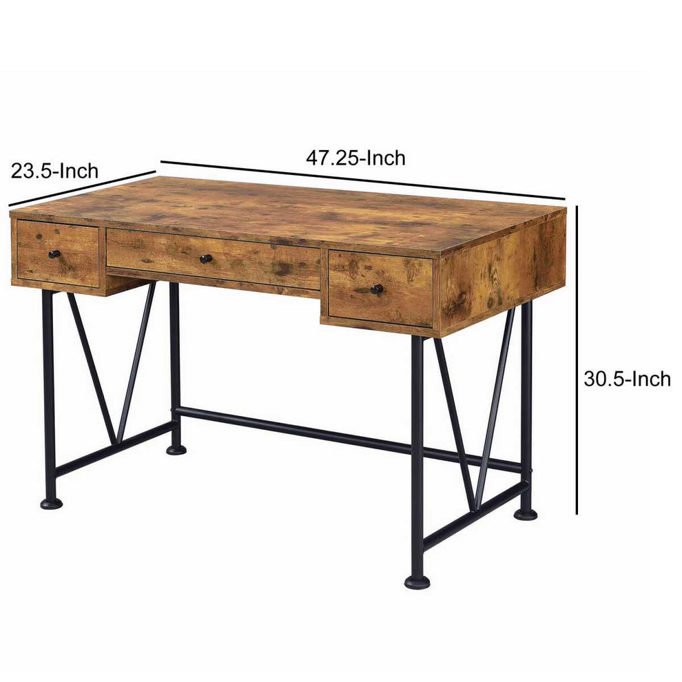 Writing Desk-3 Drawer, Antique Brown  By Benzara | Desks |  Modishstore  - 4