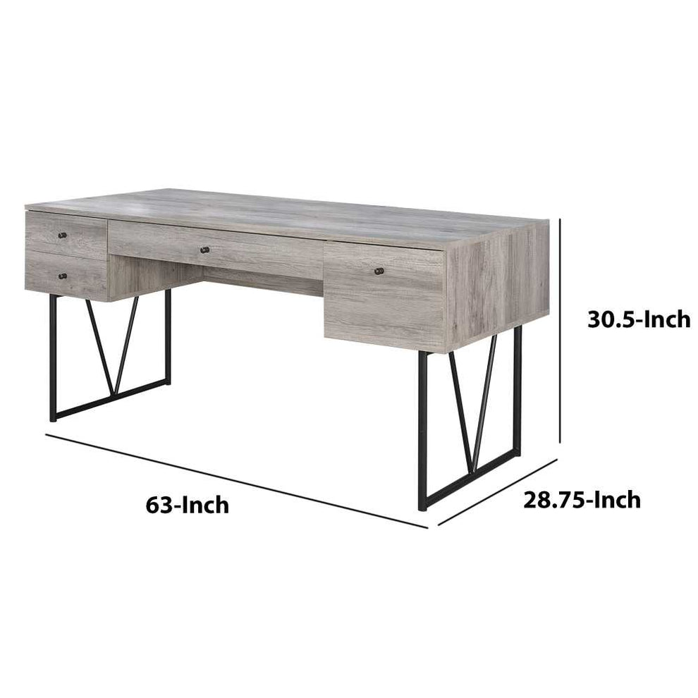 Writing Desk-4 Drawer, Driftwood Gray  By Benzara | Desks |  Modishstore  - 6