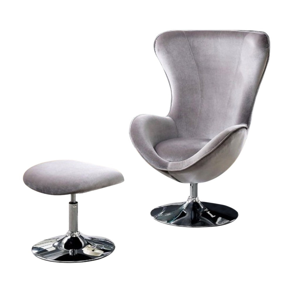 Eccentric Contemporary Flannelette Fabric Accent Chair With Ottoman, Gray  By Benzara | Lounge Chairs |  Modishstore 