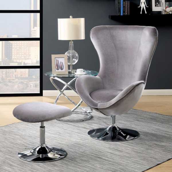 Eccentric Contemporary Flannelette Fabric Accent Chair With Ottoman, Gray  By Benzara | Lounge Chairs |  Modishstore  - 2