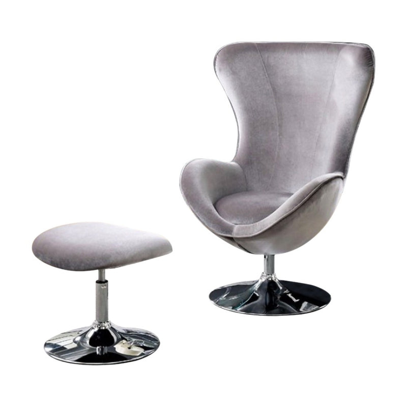 Eccentric Contemporary Flannelette Fabric Accent Chair With Ottoman, Gray  By Benzara | Lounge Chairs |  Modishstore 