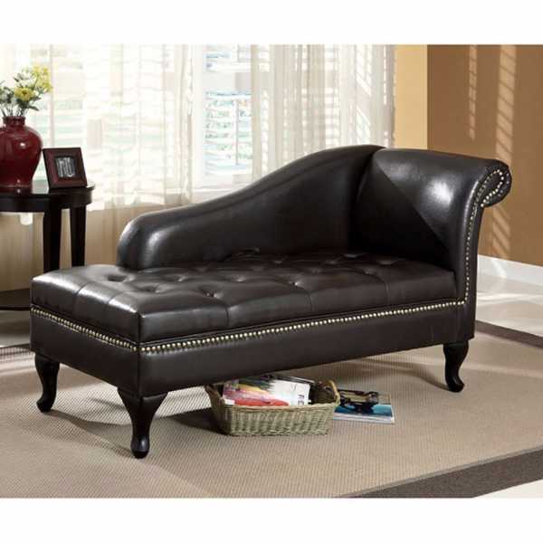 Leatherette Storage Chaise, Black  By Benzara | Lounge Chairs |  Modishstore  - 2