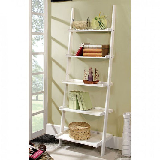 Stylized Contemporary 5 Tier Ladder Shelf, White By Benzara | Shelves & Shelving Units | Modishstore