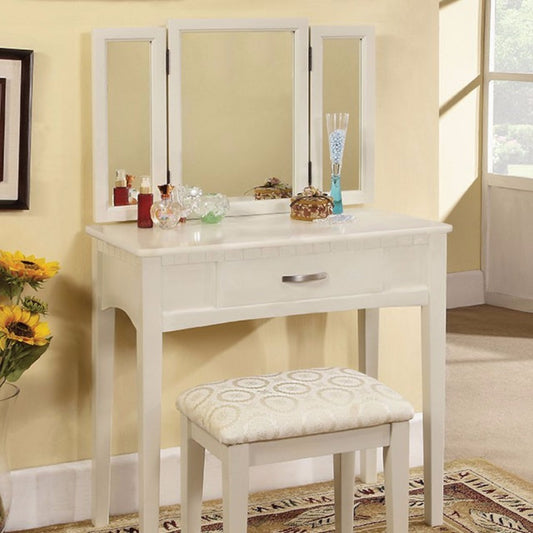 Pearl White Transitional Vanity Table With A Stool, White Finish  By Benzara | Bedroom Sets |  Modishstore 