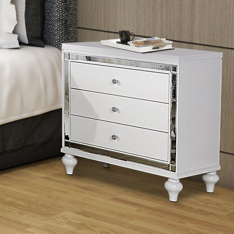 Wooden Night Stand With 3 Drawers In White By Benzara | Nightstands | Modishstore - 2