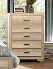Natural Tone Wooden Chest With 5 Drawers In Brown By Benzara