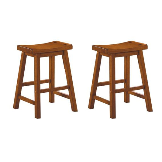 Wooden 24" Counter Height Stool With Saddle Seat, Oak Brown, Set Of 2 By Benzara | Bar Stools | Modishstore