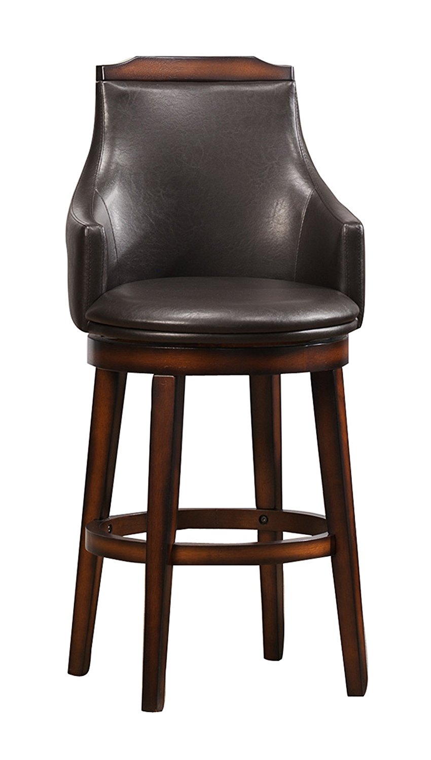 Wood & Leather Bar Height Chair With Swivel Mechanism, Oak Brown & Black, Set Of 2 By Benzara | Dining Chairs | Modishstore - 2