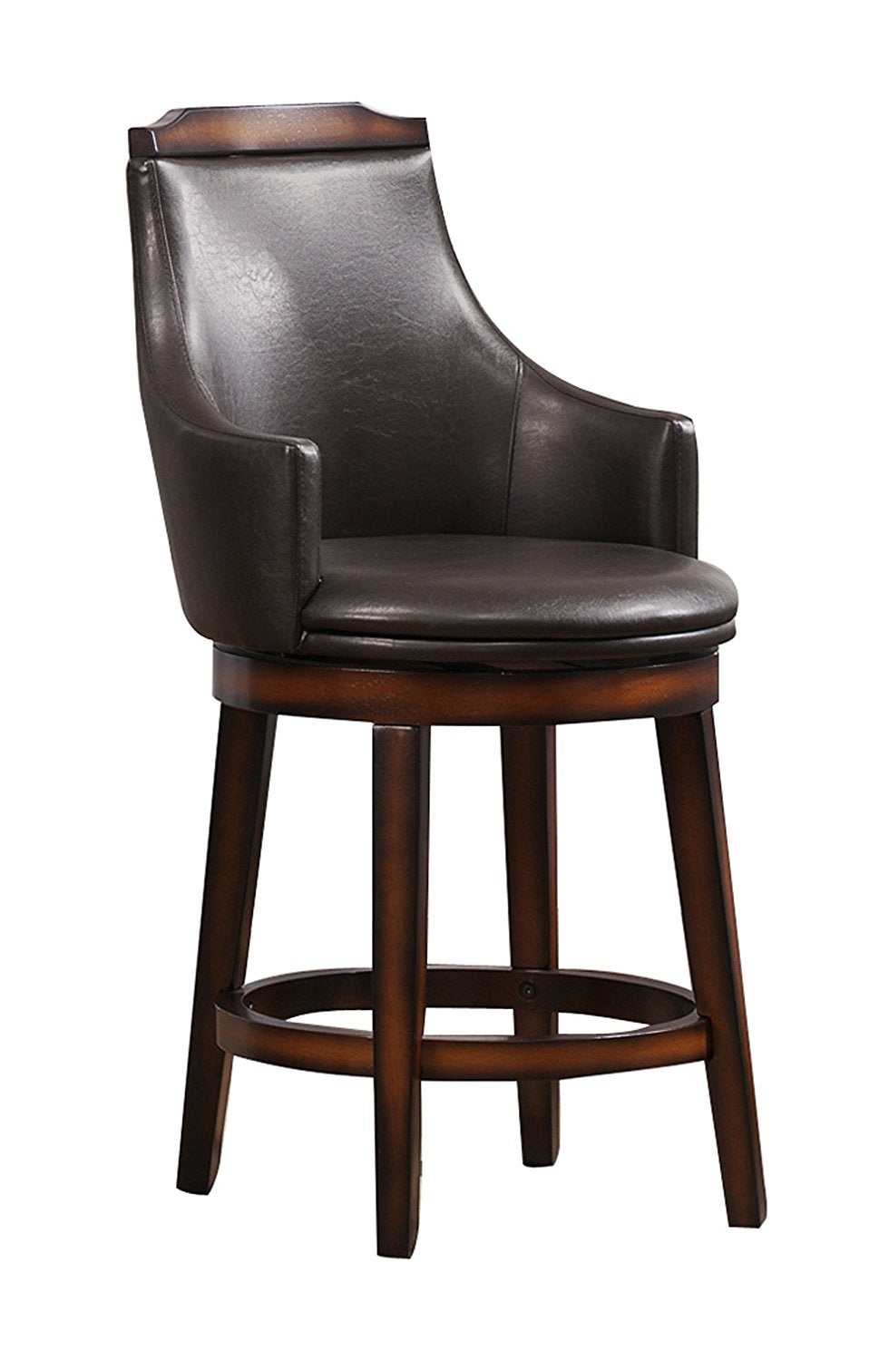 Wood & Leather Counter Height Chair With Swivel Mechanism, Brown & Black, Set Of 2 By Benzara | Dining Chairs | Modishstore - 2