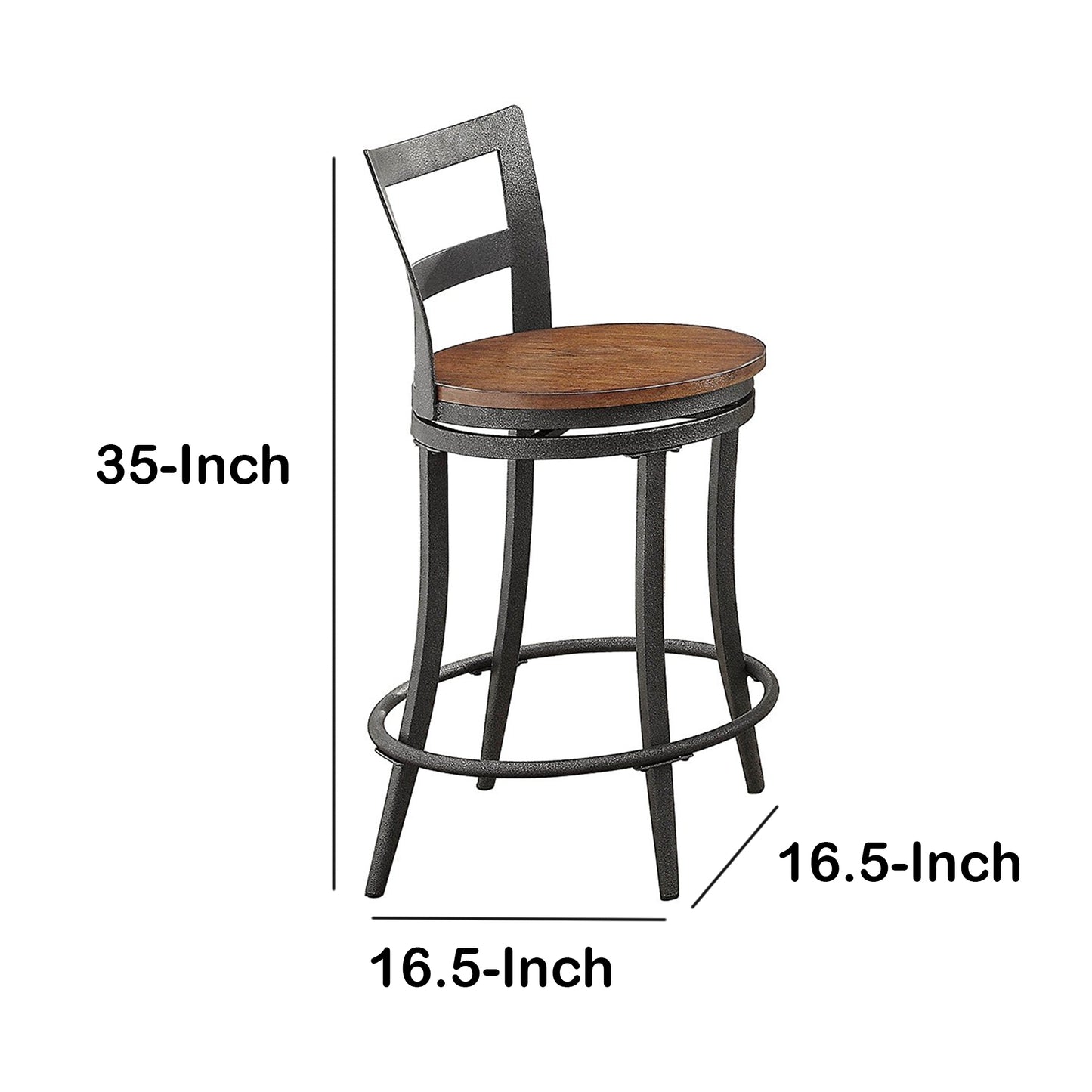 Wooden & Metal Counter Height Swivel Chair, Gray & Brown, Set Of 2 By Benzara | Counter Chairs |  Modishstore  - 5