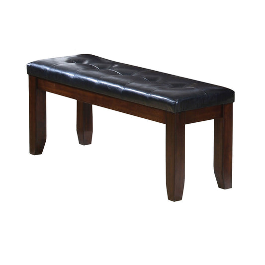 Leather Upholstered Wooden Bench With Tufted Seat, Espresso Brown & Black By Benzara | Benches |  Modishstore 