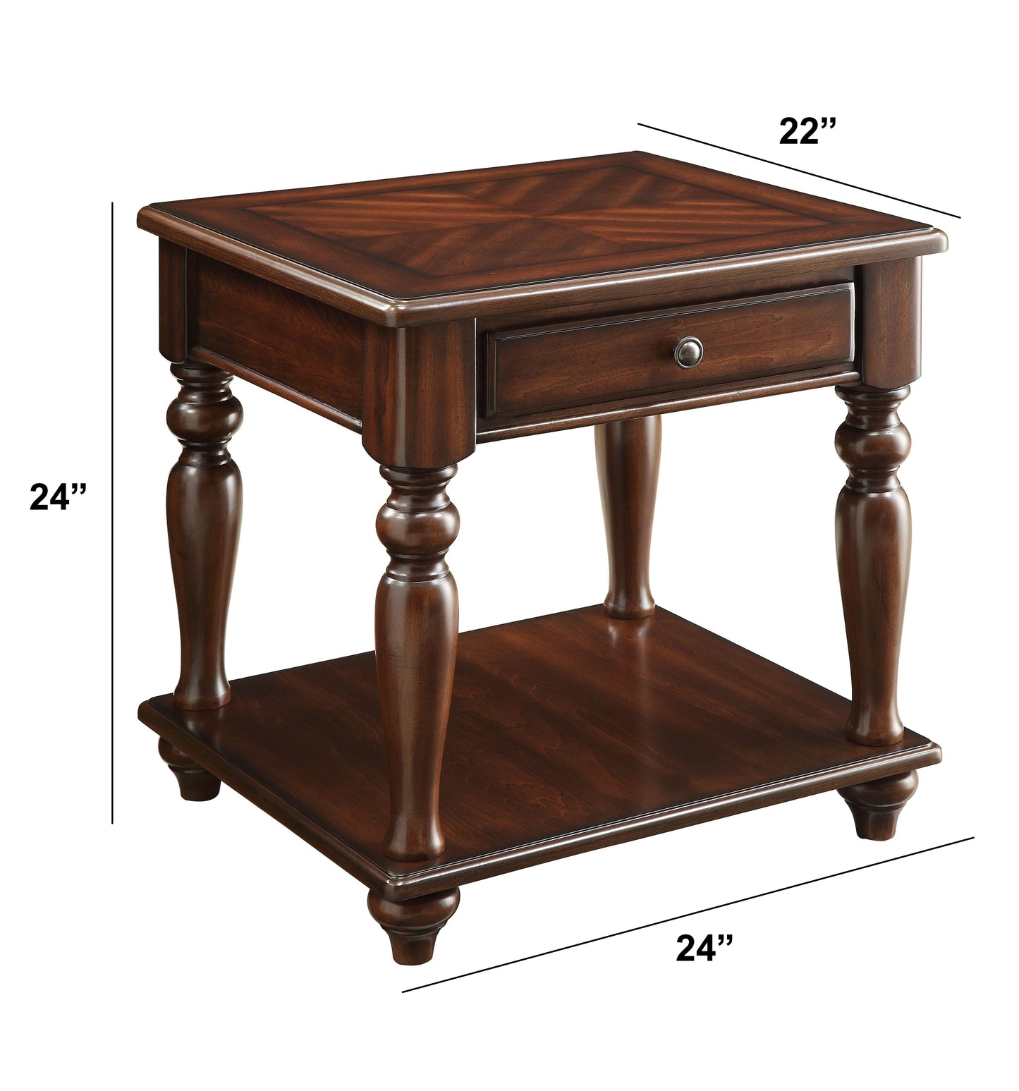 Wooden End Table With 1 Drawer And 1 Bottom Shelf, Walnut Brown By Benzara | End Tables | Modishstore - 3