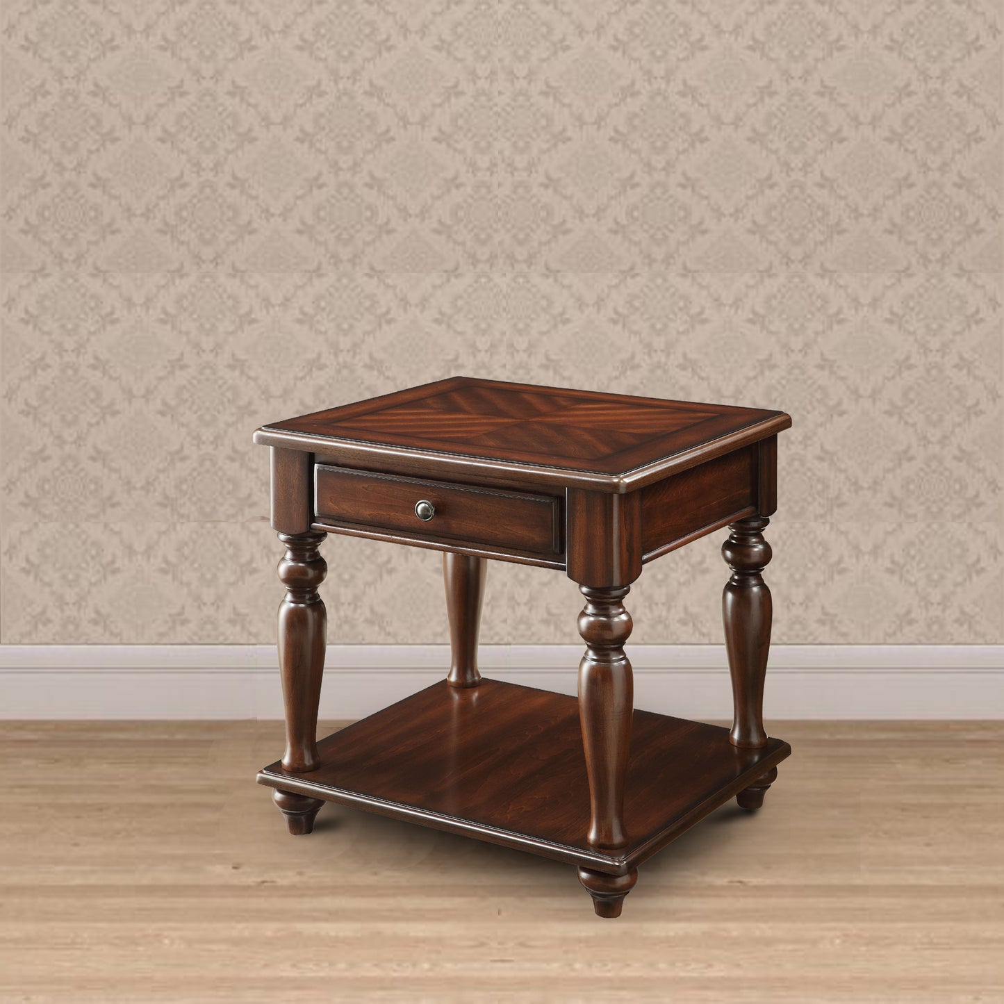 Wooden End Table With 1 Drawer And 1 Bottom Shelf, Walnut Brown By Benzara | End Tables | Modishstore