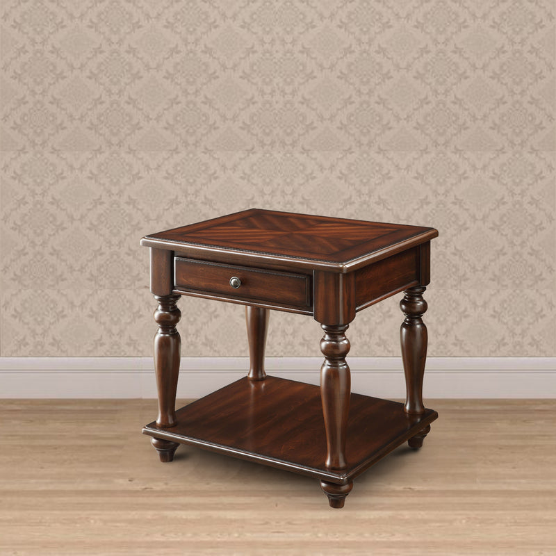 Wooden End Table With 1 Drawer And 1 Bottom Shelf, Walnut Brown By Benzara | End Tables | Modishstore