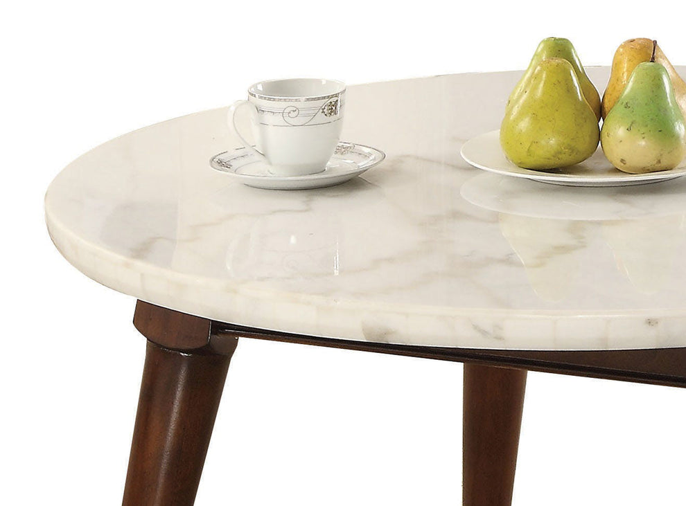 Wood Base Coffee Table With Marble Top, Walnut Brown By Benzara | Coffee Tables |  Modishstore  - 3