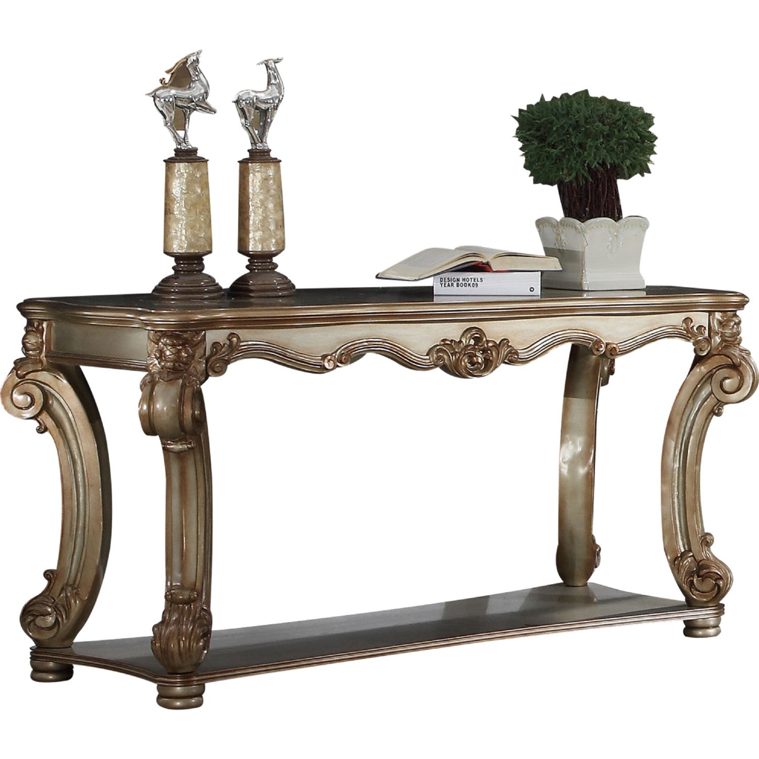 Wood Sofa Table With Bottom Shelf In Golden Brown By Benzara | Side Tables |  Modishstore 