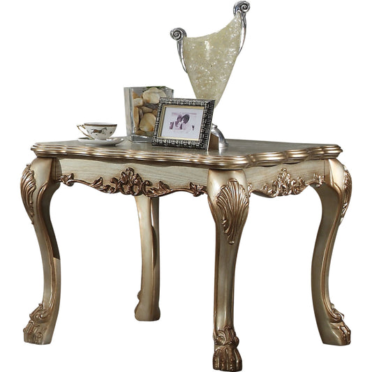 Wooden End Table With Claw Feet And Carved Intricate Motifs,Gold And Silver By Benzara | Side Tables |  Modishstore 