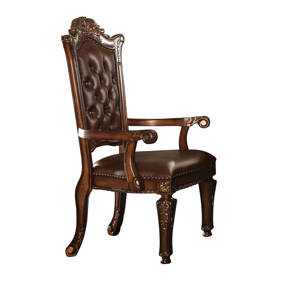 Leather Upholstered Arm Chair In Cherry Brown By Benzara | Armchairs | Modishstore - 2