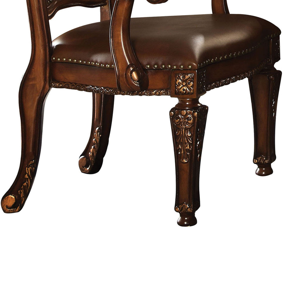 Leather Upholstered Arm Chair In Cherry Brown By Benzara | Armchairs | Modishstore - 4